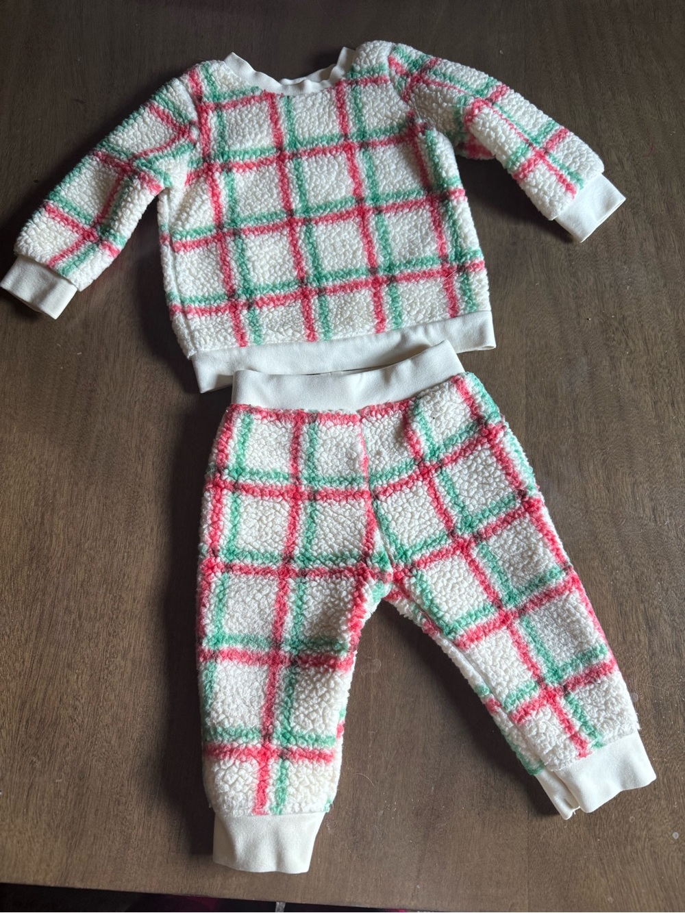 Cat & Jack Unisex Baby Plaid Faux Shearling Fuzzy Set Off-White 6-9 Christmas